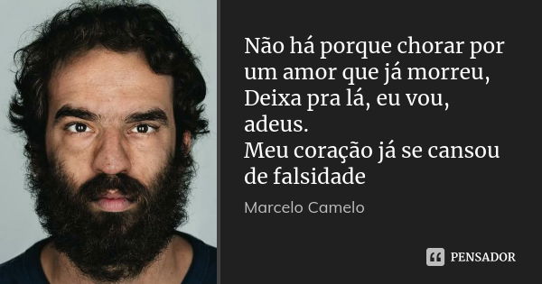 Não há porque chorar por um amor que já morreu, Deixa pra lá, eu vou, adeus. Meu coração já se cansou de falsidade... Frase de Marcelo Camelo.