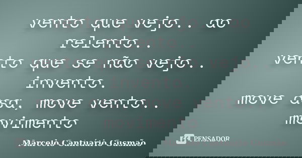 vento que vejo.. ao relento.. vento que se não vejo.. invento. move asa, move vento.. movimento... Frase de Marcelo Cantuário Gusmão.