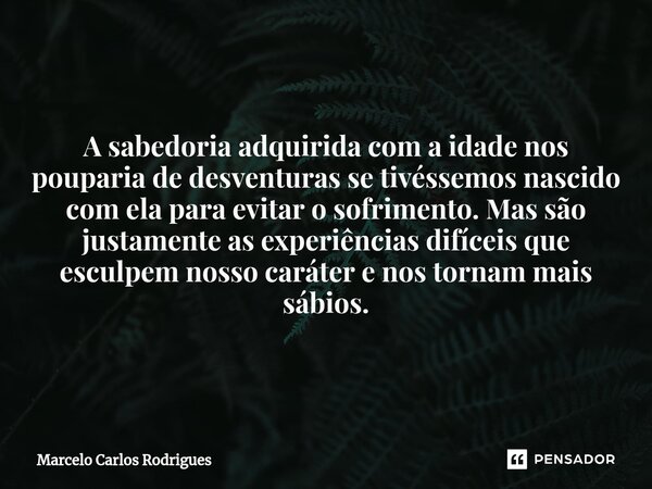 A sabedoria adquirida com a idade nos pouparia de desventuras se tivéssemos nascido com ela para evitar o sofrimento. Mas são justamente as experiências difícei... Frase de Marcelo Carlos Rodrigues.