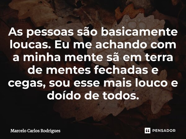 ⁠As pessoas são basicamente loucas. Eu me achando com a minha mente sã em terra de mentes fechadas e cegas, sou esse mais louco e doído de todos.... Frase de Marcelo Carlos Rodrigues.