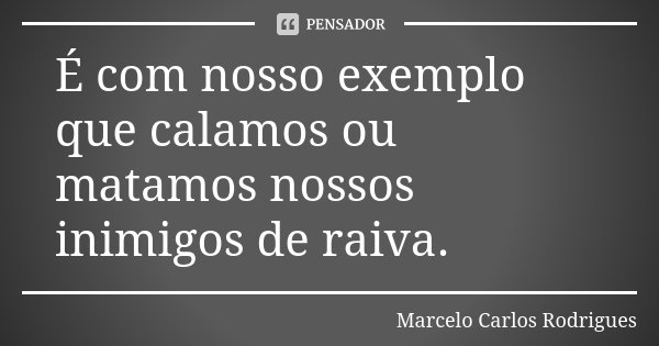 É com nosso exemplo que calamos ou matamos nossos inimigos de raiva.... Frase de Marcelo Carlos Rodrigues.