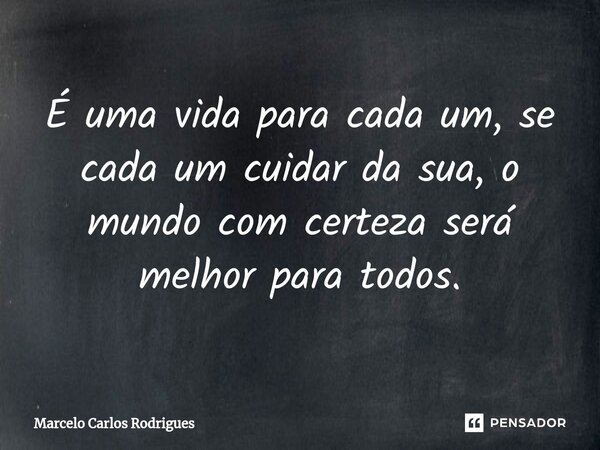 É uma vida para cada um, se cada um cuidar da sua, o mundo com certeza será melhor para todos.... Frase de Marcelo Carlos Rodrigues.