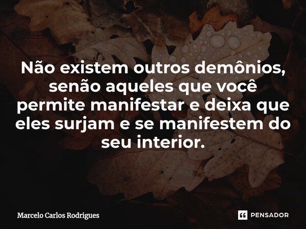 Não existem outros demônios, senão aqueles que você permite manifestar e deixa que eles surjam e se manifestem do seu interior.... Frase de Marcelo Carlos Rodrigues.