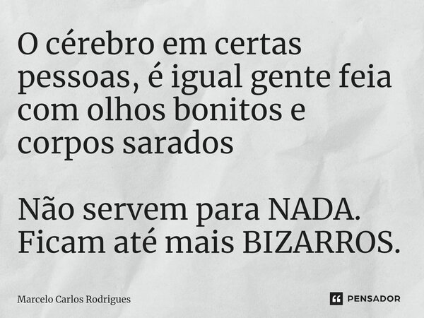 O cérebro em certas pessoas, é igual gente feia com olhos bonitos e corpos sarados Não servem para NADA. Ficam até mais BIZARROS.... Frase de Marcelo Carlos Rodrigues.