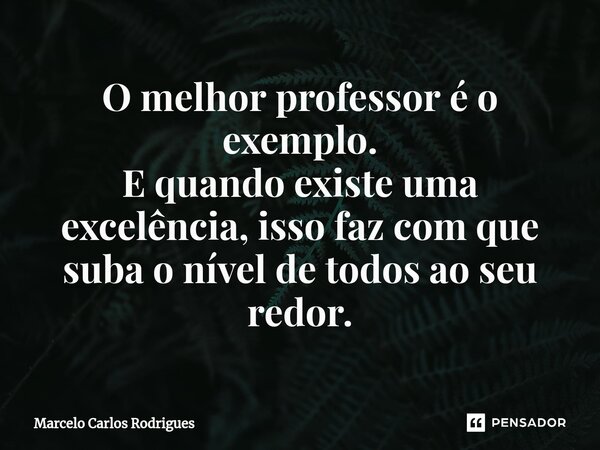 ⁠O melhor professor é o exemplo. E quando existe uma excelência, isso faz com que suba o nível de todos ao seu redor.... Frase de Marcelo Carlos Rodrigues.