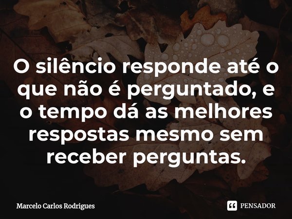O silêncio responde até o que não é perguntado, e o tempo dá as melhores respostas mesmo sem receber perguntas.... Frase de Marcelo Carlos Rodrigues.