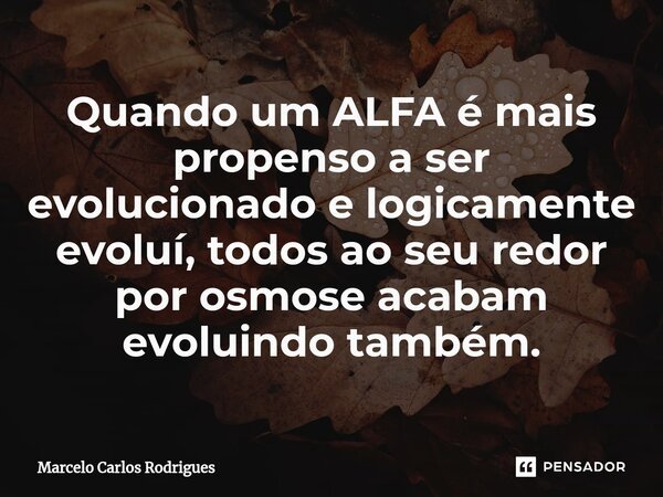 ⁠Quando um ALFA é mais propenso a ser evolucionado e logicamente evoluí, todos ao seu redor por osmose acabam evoluindo também.... Frase de Marcelo Carlos Rodrigues.