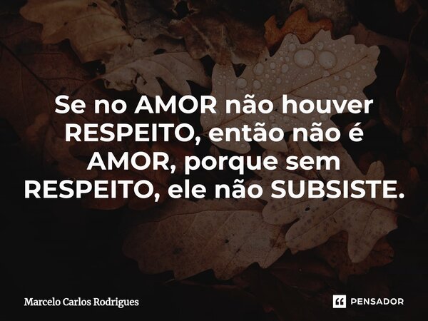 ⁠⁠Se no AMOR não houver RESPEITO, então não é AMOR, porque sem RESPEITO, ele não SUBSISTE.... Frase de Marcelo Carlos Rodrigues.