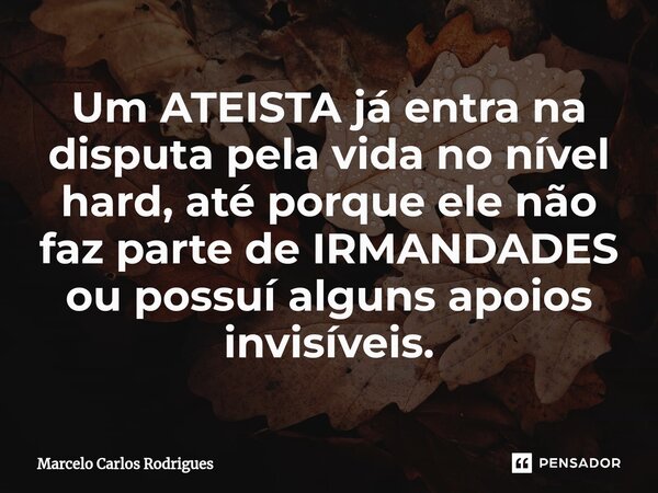 ⁠Um ATEISTA já entra na disputa pela vida no nível hard, até porque ele não faz parte de IRMANDADES ou possuí alguns apoios invisíveis.... Frase de Marcelo Carlos Rodrigues.