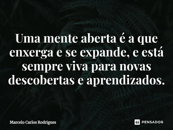 ⁠Uma mente aberta é a que enxerga e se expande, e está sempre viva para novas descobertas e aprendizados.... Frase de Marcelo Carlos Rodrigues.