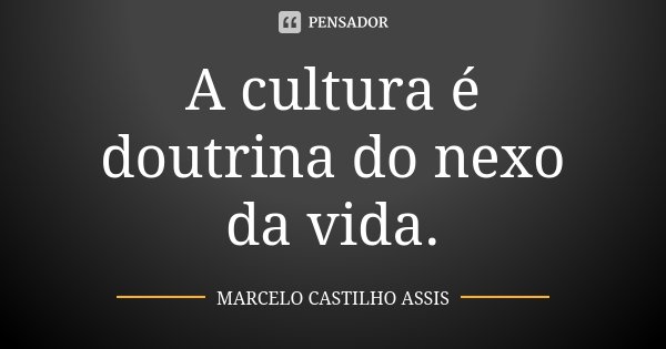 A cultura é doutrina do nexo da vida.... Frase de MARCELO CASTILHO ASSIS.
