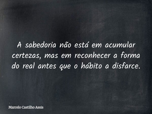 A sabedoria não está em acumular certezas, mas em reconhecer a forma do real antes que o hábito a disfarce.... Frase de Marcelo Castilho Assis.