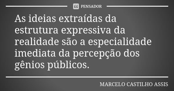 As ideias extraídas da estrutura expressiva da realidade são a especialidade imediata da percepção dos gênios públicos.... Frase de MARCELO CASTILHO ASSIS..