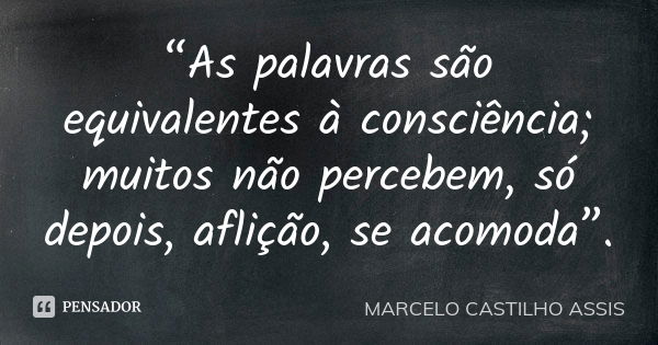 “As palavras são equivalentes à consciência; muitos não percebem, só depois, aflição, se acomoda”.... Frase de MARCELO CASTILHO ASSIS.