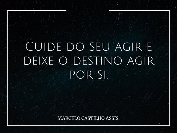 Cuide do seu agir e deixe o destino agir por si.... Frase de MARCELO CASTILHO ASSIS..