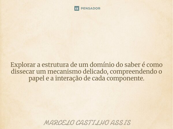 ⁠ Explorar a estrutura de um domínio do saber é como dissecar um mecanismo delicado, compreendendo o papel e a interação de cada componente.... Frase de MARCELO CASTILHO ASSIS.