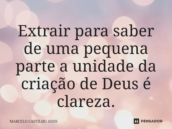 ⁠⁠Extrair para saber de uma pequena parte a unidade da criação de Deus é clareza.... Frase de MARCELO CASTILHO ASSIS.