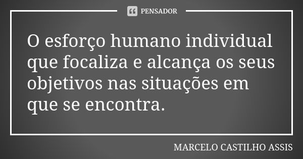 O esforço humano individual que focaliza e alcança os seus objetivos nas situações em que se encontra.... Frase de MARCELO CASTILHO ASSIS.