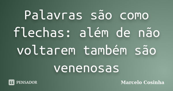 Palavras são como flechas: além de não voltarem também são venenosas... Frase de Marcelo Cosinha.