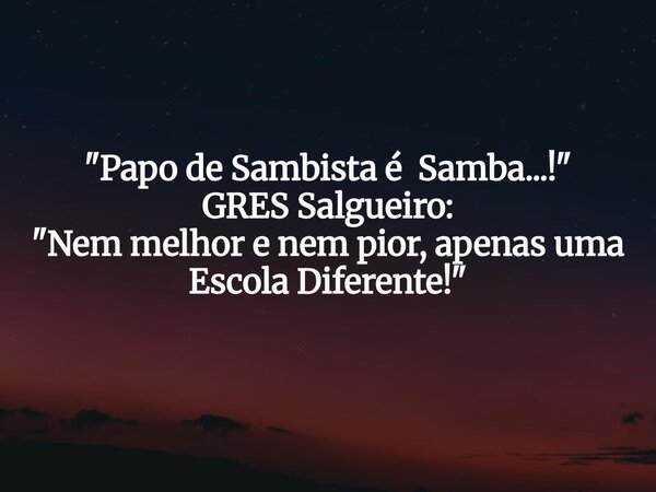 "Papo de Sambista é Samba...!" GRES Salgueiro: "Nem melhor e nem pior, apenas uma Escola Diferente!"... Frase de Marcelo Costa.