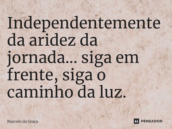Independentemente da aridez da jornada... siga em frente, siga o caminho da luz.... Frase de Marcelo da Graça.