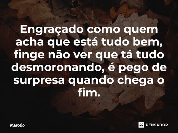 ⁠Engraçado como quem acha que está tudo bem, finge não ver que tá tudo desmoronando, é pego de surpresa quando chega o fim.... Frase de Marcelo.