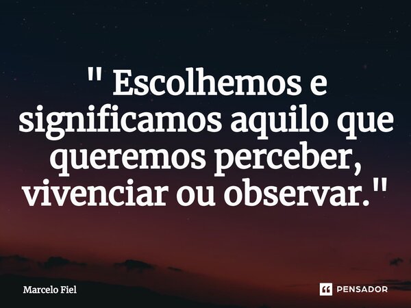 ⁠" Escolhemos e significamos aquilo que queremos perceber, vivenciar ou observar. "... Frase de Marcelo Fiel.