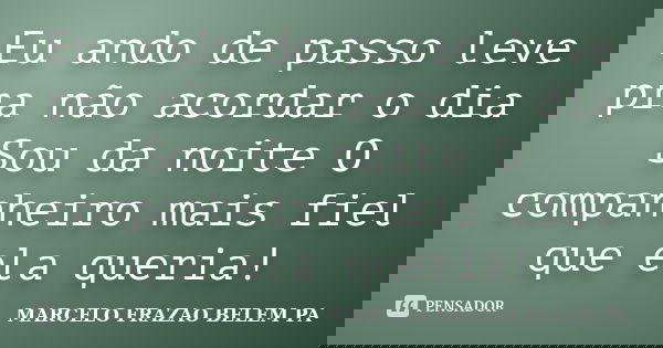 Eu ando de passo leve pra não acordar o dia Sou da noite O companheiro mais fiel que ela queria!... Frase de MARCELO FRAZAO BELEM PA.
