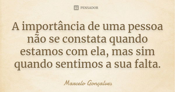 A importância de uma pessoa não se constata quando estamos com ela, mas sim quando sentimos a sua falta.... Frase de Marcelo Gonçalves.