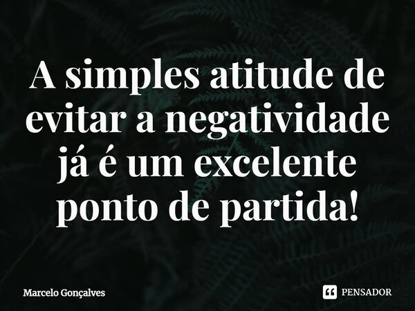 ⁠A simples atitude de evitar a negatividade já é um excelente ponto de partida!... Frase de Marcelo Gonçalves.