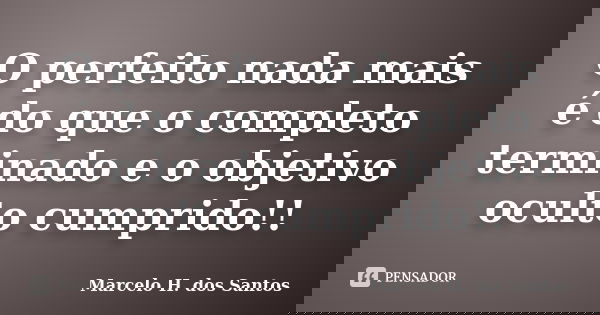 O perfeito nada mais é do que o completo terminado e o objetivo oculto cumprido!!... Frase de Marcelo H. dos Santos..
