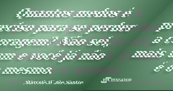 Quantos medos é preciso para se perder a coragem? Não sei, mais um e você já não é o mesmo.... Frase de Marcelo H. dos Santos.