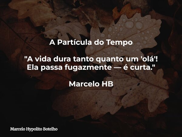 A Partícula do Tempo "A vida dura tanto quanto um 'olá'! Ela passa fugazmente — é curta." Marcelo HB... Frase de Marcelo Hypolito Botelho.