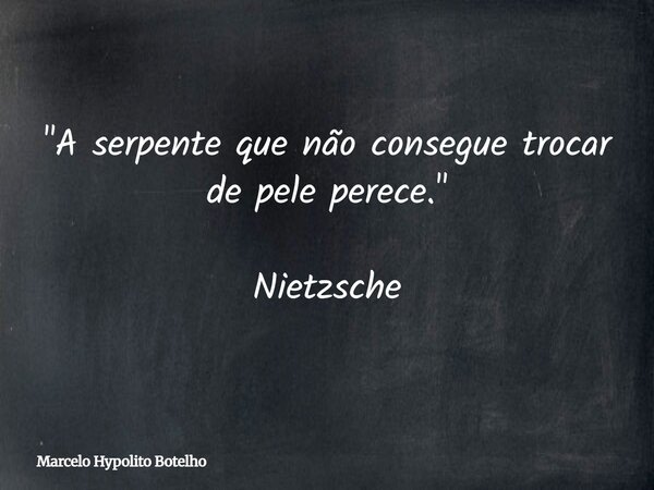 "A serpente que não consegue trocar de pele perece." Nietzsche... Frase de Marcelo Hypolito Botelho.