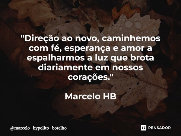 ⁠ "Direção ao novo, caminhemos com fé,esperança e amor a espalharmos a luz que brota diariamente em nossos corações." Marcelo HB... Frase de marcelo_hypolito_botelho.