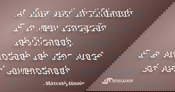 A lua vai brilhando E o meu coração delirando, E a vontade de ter você só vai aumentando... Frase de Marcelo Junior.