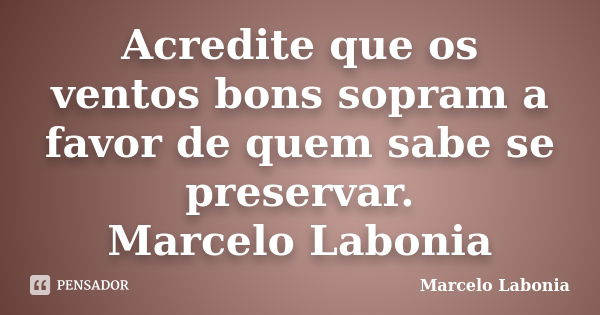 Acredite que os ventos bons sopram a favor de quem sabe se preservar. Marcelo Labonia... Frase de Marcelo Labonia.