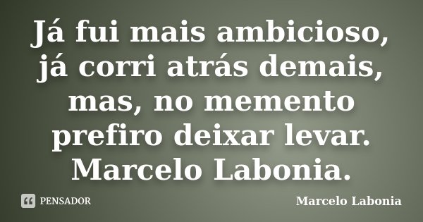 Já fui mais ambicioso, já corri atrás demais, mas, no memento prefiro deixar levar. Marcelo Labonia.... Frase de Marcelo Labonia.