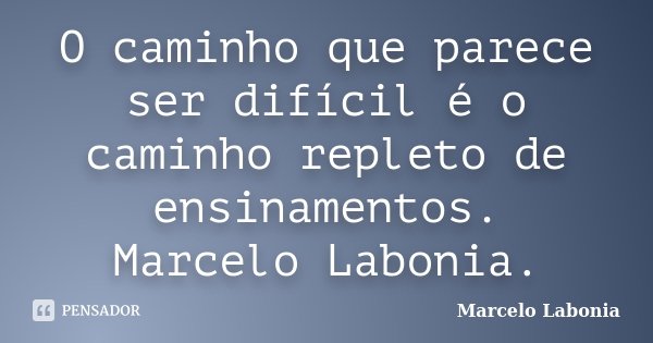 O caminho que parece ser difícil é o caminho repleto de ensinamentos. Marcelo Labonia.... Frase de Marcelo Labonia.