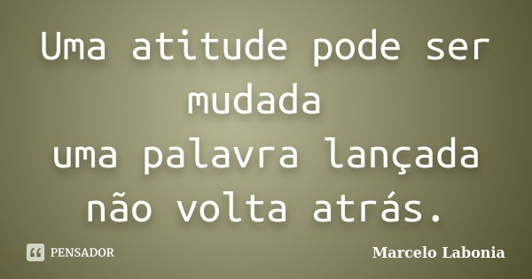 Uma atitude pode ser mudada uma palavra lançada não volta atrás.... Frase de Marcelo Labonia.