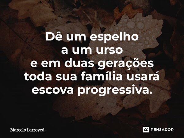 ⁠Dê um espelho a um urso e em duas gerações toda sua família usará escova progressiva.... Frase de Marcelo Larroyed.