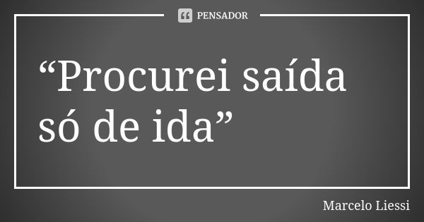 “Procurei saída só de ida”... Frase de Marcelo Liessi.