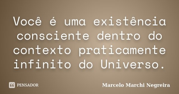Você é uma existência consciente dentro do contexto praticamente infinito do Universo.... Frase de Marcelo Marchi Negreira.