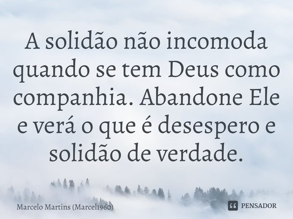 ⁠A solidão não incomoda quando se tem Deus como companhia. Abandone Ele e verá o que é desespero e solidão de verdade.... Frase de Marcelo Martins (Marcel1960).