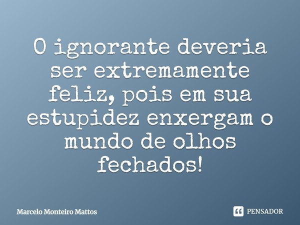 ⁠O ignorante deveria ser extremamente feliz, pois em sua estupidez enxergam o mundo de olhos fechados!... Frase de Marcelo Monteiro Mattos.