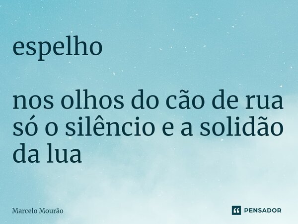 ⁠espelho nos olhos do cão de rua só o silêncio e a solidão da lua... Frase de Marcelo Mourão.