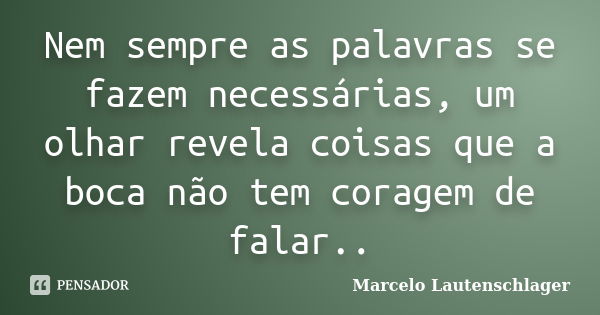 Nem sempre as palavras se fazem necessárias, um olhar revela coisas que a boca não tem coragem de falar..... Frase de Marcelo Lautenschlager.