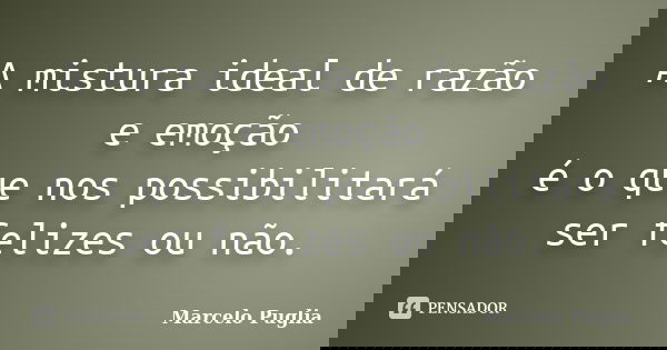 A mistura ideal de razão e emoção é o que nos possibilitará ser felizes ou não.... Frase de Marcelo Puglia.