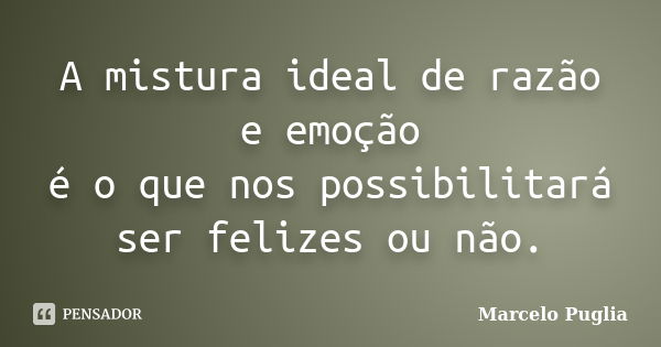 A mistura ideal de razão e emoção é o que nos possibilitará ser felizes ou não.... Frase de Marcelo Puglia.