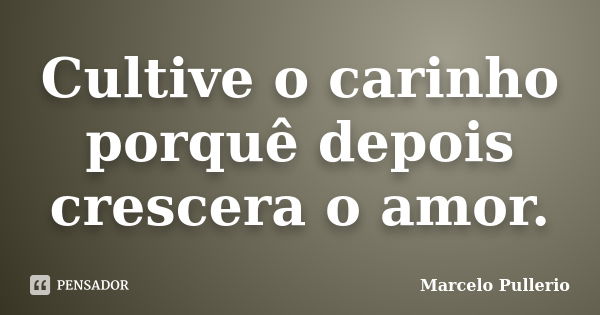 Cultive o carinho porquê depois crescera o amor.... Frase de Marcelo Pullerio.